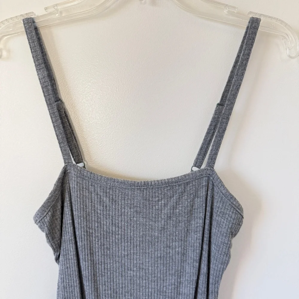 Heather Gray Ribbed Cami Tank Bodysuit - Picture 2 of 8